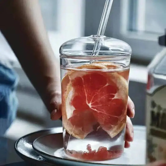 
Mug Avec Couvercle 450ML – Verre Transparent Avec Paille pour eau, jus et boissons du quotidien