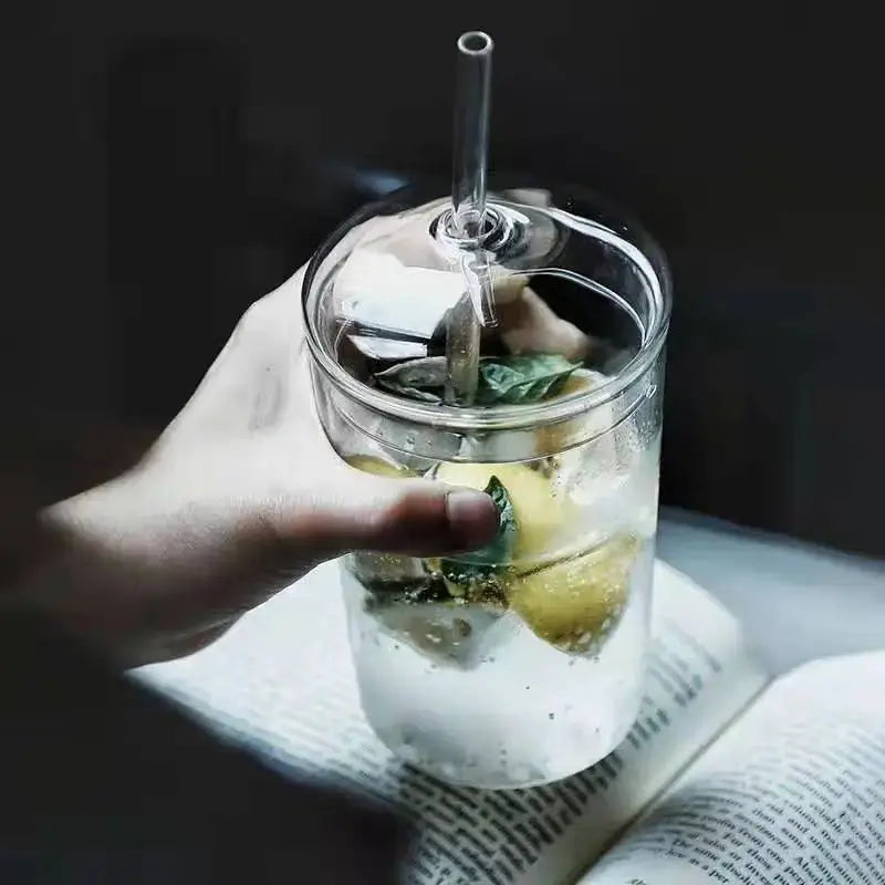 
Mug Avec Couvercle 450ML – Verre Transparent Avec Paille pratique pour savourer son café glacé