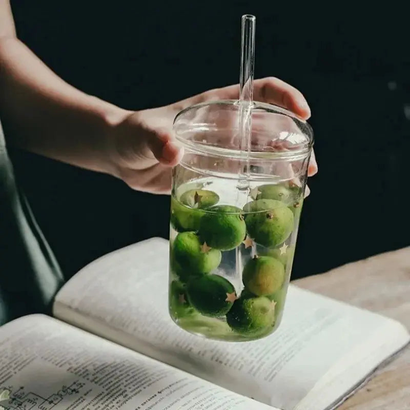 
Mug Avec Couvercle 450ML – Verre Transparent Avec Paille réutilisable pour le bureau et la maison