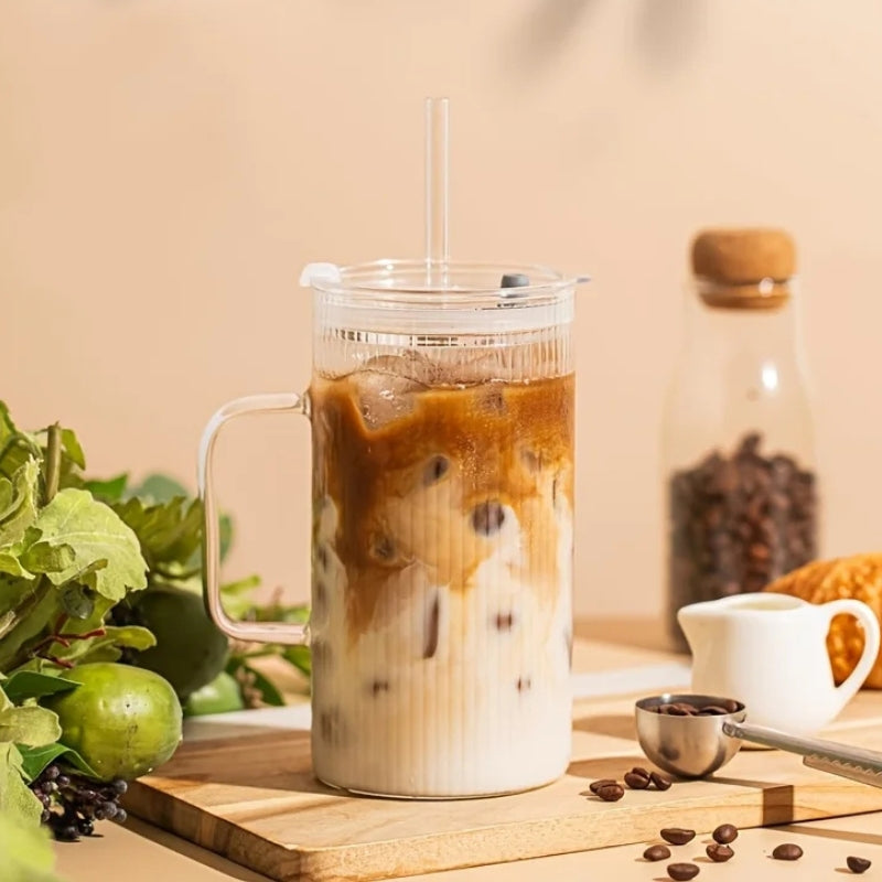 Mug en verre transparent avec paille réutilisable pour café glacé