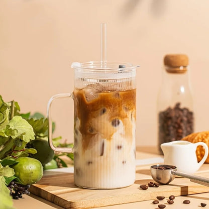 Mug en verre transparent avec paille réutilisable pour café glacé