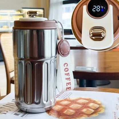 Tasse Connectée Argent 450ML La Gourde avec capteur de température intégré, Smart Mug anti-fuite pour boissons chaudes et froides au bureau.
