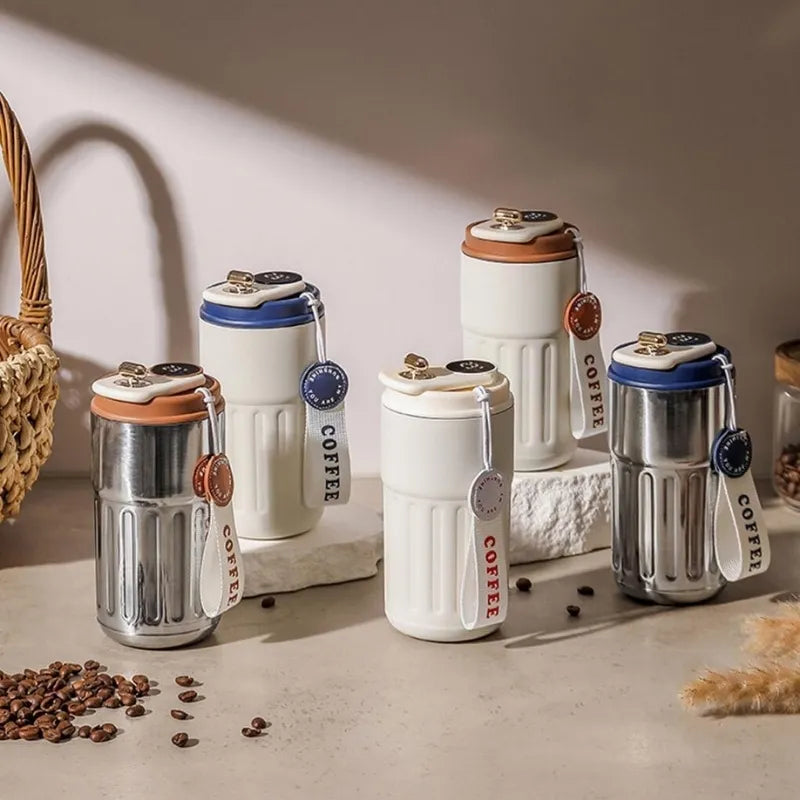 Tasse Connectée Argent 450ML La Gourde pour voyage et bureau, Smart Mug isotherme avec écran de température pour boissons chaudes.