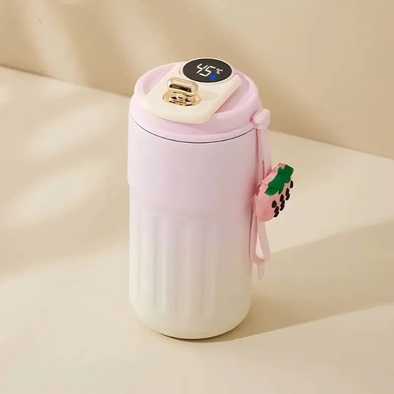 Mug intelligent La Gourde Tasse Connectée Rose 450ML en acier inoxydable avec écran de température tactile et double paroi isotherme. - La Gourde