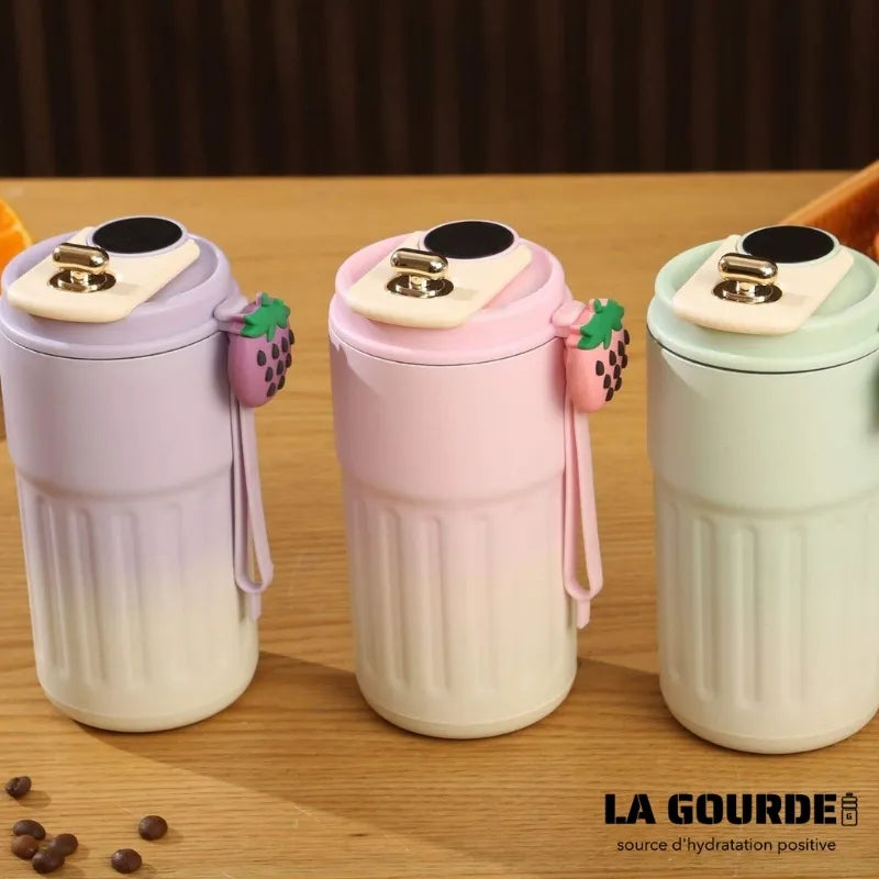 Tasse Connectée Rose 450ML La Gourde, mug intelligent isotherme à double paroi sous vide avec affichage précis de la température.