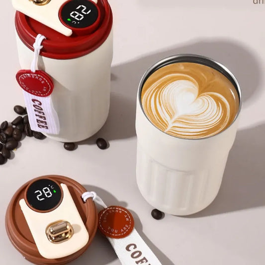 Tasse Connectée Rouge 450ML La Gourde avec affichage LED de température, mug thermo isotherme en acier inoxydable pour café chaud, thé et boissons froides.