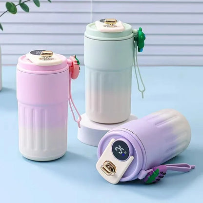 Tasse Connectée Violet 450ML La Gourde en acier inoxydable alimentaire, mug thermique réutilisable pour boissons chaudes et froides toute la journée.