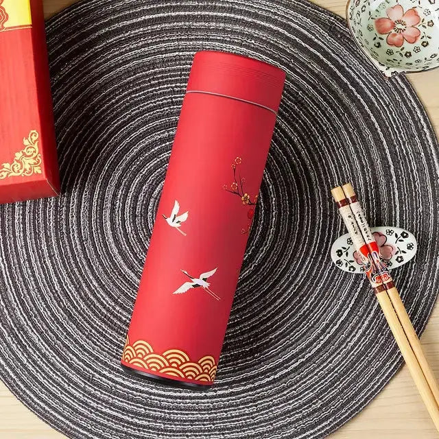 Thermos Chinois Rétro avec filtre à thé et double paroi ( Rouge) – La Gourde ®