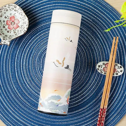 Thermos Chinois Rétro avec filtre à thé vert , menthe, Darjeeling , thermos isothermes ( Blanc ) – La Gourde ®