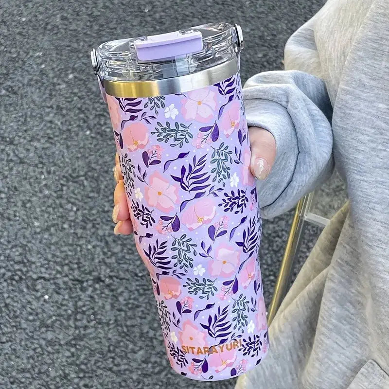 Thermos fleurie 900 ml en acier inoxydable pour thé et café