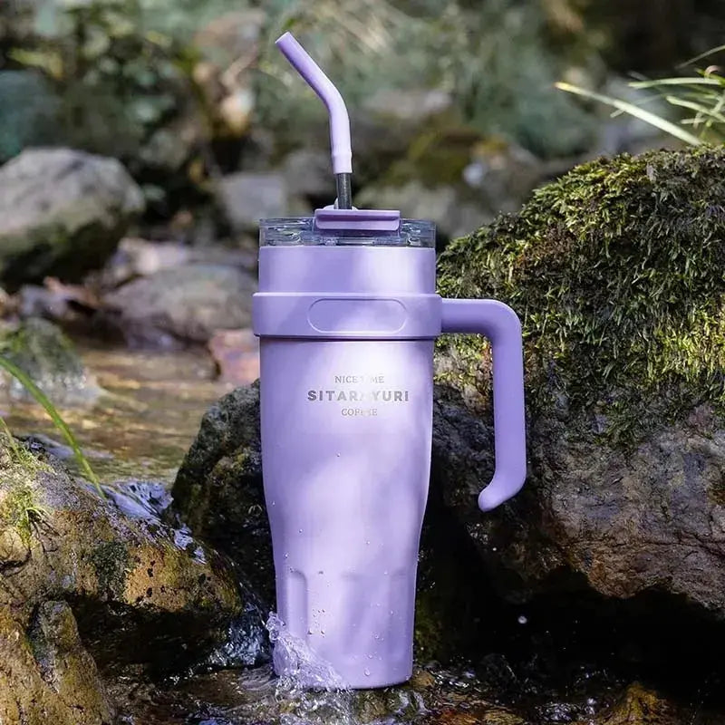Travel Mug Avec Paille En Inox avec ouverture pour paille pratique
