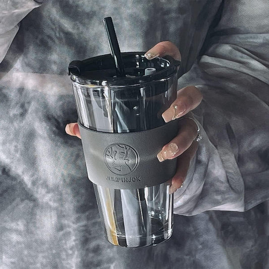 Tasse Verre Portable 450ML avec design transparent élégant pour hydratation quotidienne, idéale pour boissons chaudes et froides au bureau, maison ou déplacement | La Gourde