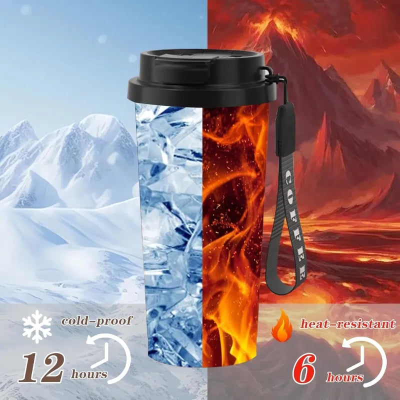 Mug transportable noir 500ml avec paille intégrée rétractable, gobelet moderne et élégant pour café, thé, smoothies et boissons froides.