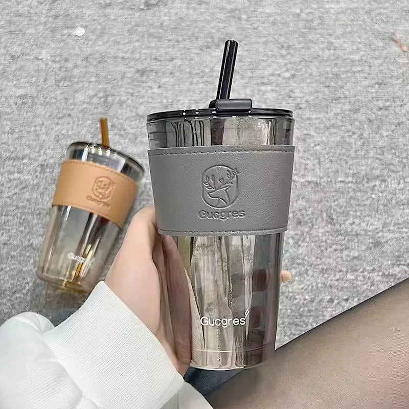 Tasse verre 450ML écologique réutilisable avec paille, alternative durable pour boire plus d’eau au quotidien | La Gourde
