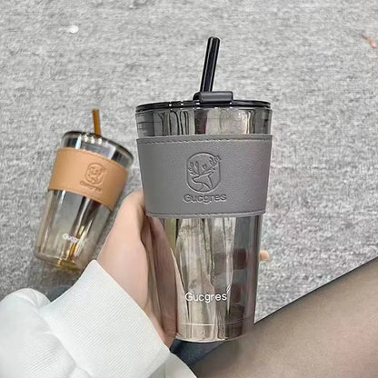 Tasse verre 450ML écologique réutilisable avec paille, alternative durable pour boire plus d’eau au quotidien | La Gourde